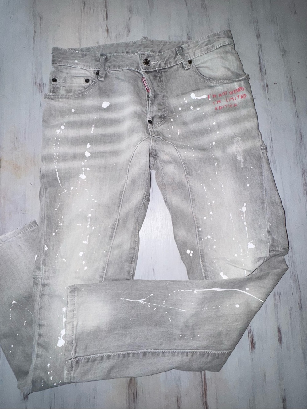 DSQUARED2 Classic Kenny Twist Jeans Mens 32 IT 48 Gray Paint Splatter Italy